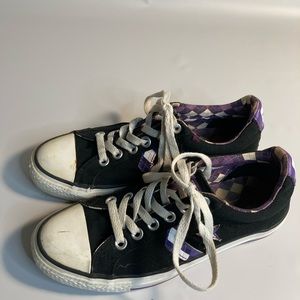 Converse all star low top black purple plaid sneakers w6.5 m4.5